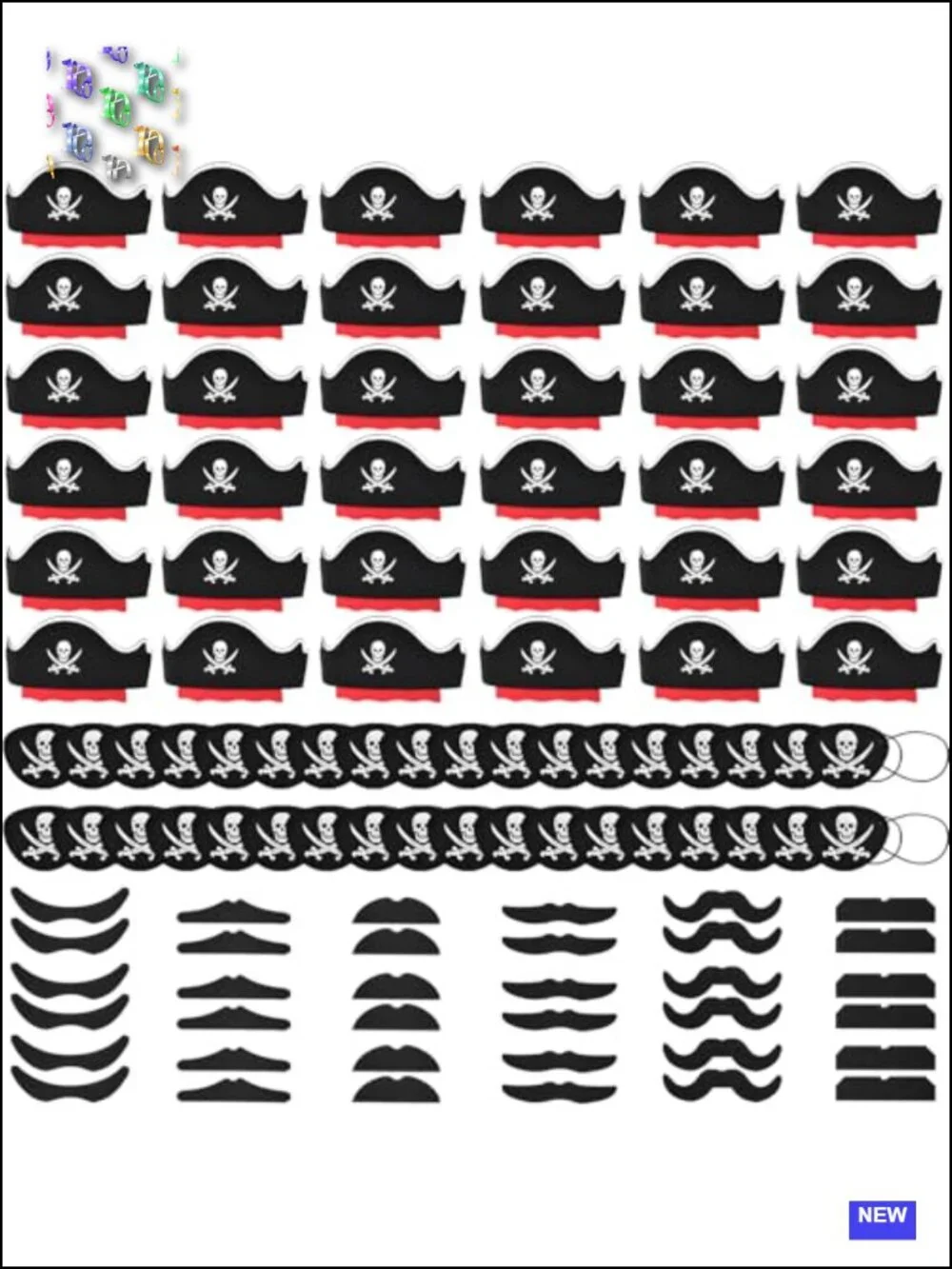 108 Pc Pirate Party Hat Set 36 Kids Eyepatches Mustaches Felt